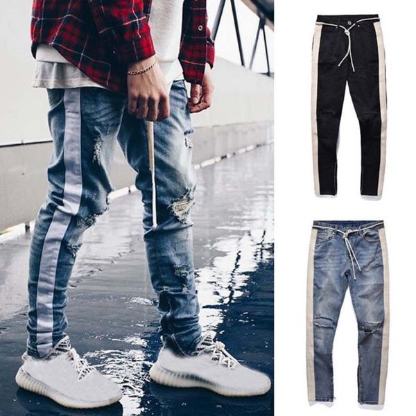 

hip-hop street style men's jeans side striped design jogging for men motorcycle side zipper jeans for men long trousers, Blue