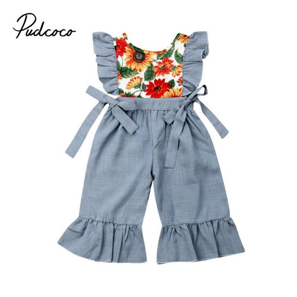 

pudcoco 2019 baby girl summer overalls toddler kids baby girls strap rompers jumpsuit harem pants trousers sunflower, Blue