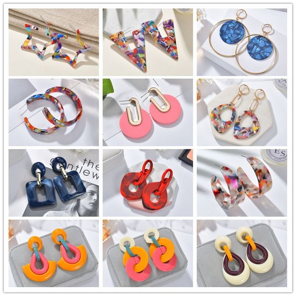 

2019 korean vintage acrylic geometry oval big earrings set circle round exaggerated resin dangle ear jewelry brincos, Silver