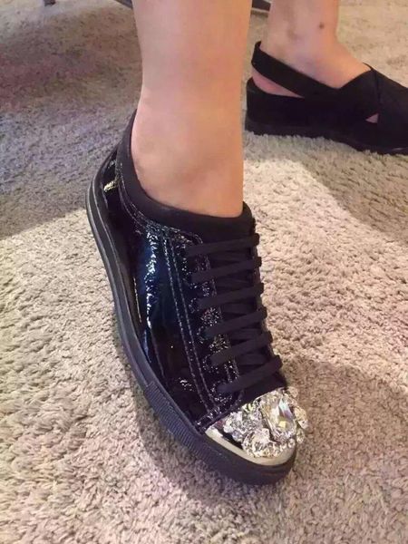 

u466 40 genuine leather gem diamond cap toe matte sneakers shoes black navy maroon pattent cs01