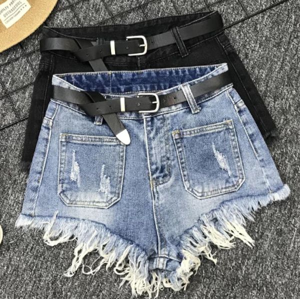 

women's shorts plus size 26-32 2021 spring summer high waist loose jean women irregular tassel denim, White;black