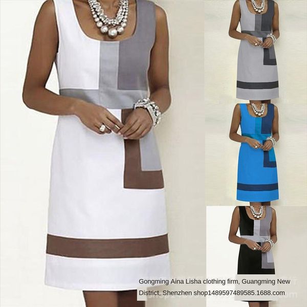 

sleeveless printed geometric stripe dress skirt sleeveless printed geometric stripe dress vest vest skirt, White