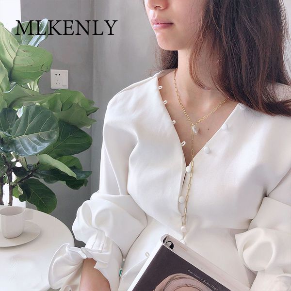 

mlkenly 925 sterling silver boho baroque pearl necklace for women long chain charm statement collares necklace wedding jewelry, Golden;silver