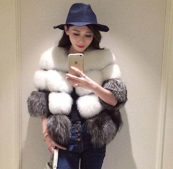 

furry women coats 2019 winter thicken faux fur women overcoats knitted striped mink coat fur short jacket feminino m497, Black