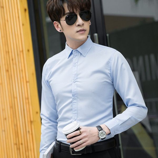 

men's fashion casual shirt slim long-sleeved round neck personality simple and beautiful lapel shirt business casual men's, White;black