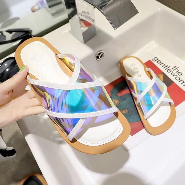 

factory direct women's style beach slip fashion sequins combination wearing sandals women's flat stitching slippers, Black
