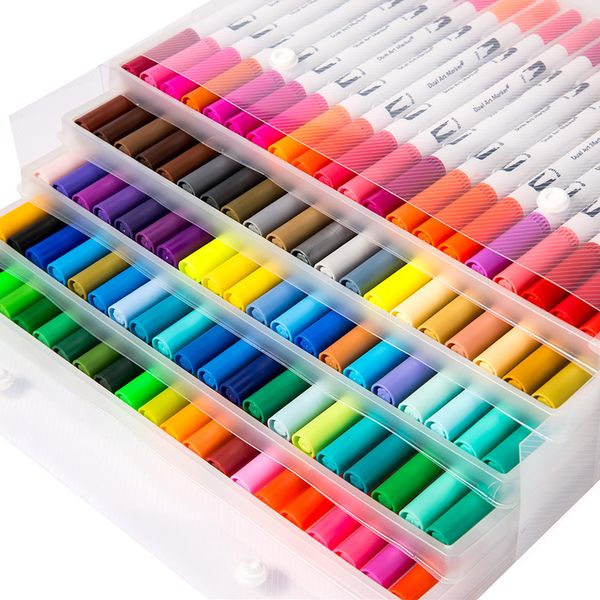 

100 color dual tip brush pens fine liners brush tip water based ink art markers drawing non-toxic sketch marker pens