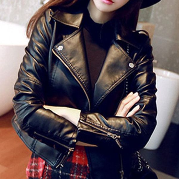 

women's leather & faux short jacket female motorcycle basic coat plus size 2021 women streetwear biker ladies outerwear spring autumn c, Black