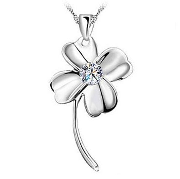 

18k white gold pendant necklace gp purple/white swarovski amethyst crystal love charms four leaf clover 925 silver necklace brand new