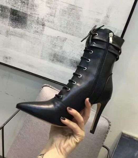 

brand name womens ankle thin high heel 10cm patent leather knight boots shoes original box size 35-40, Black
