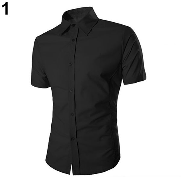 

fashion men's casual slim fit shirt business short sleeve turndown collar shirt, White;black