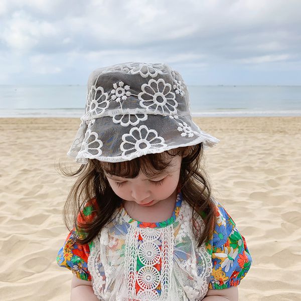 

new lace floral baby girls cute hats vacation beach toddlers kids caps children outdoor decorate accessories transparent daisy, Yellow