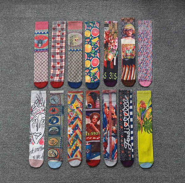 

3d printing painted golden silk stockings new fashion sock female long leg socks multiple colors knitted cotton socks fast shipping, Black;white
