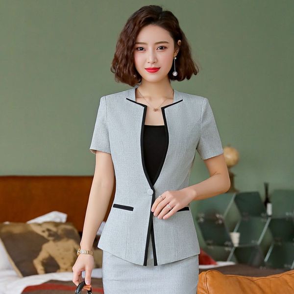 

new 2020 formal women blazers and jackets short sleeve grey office ladies work wear female clothes style, White;black