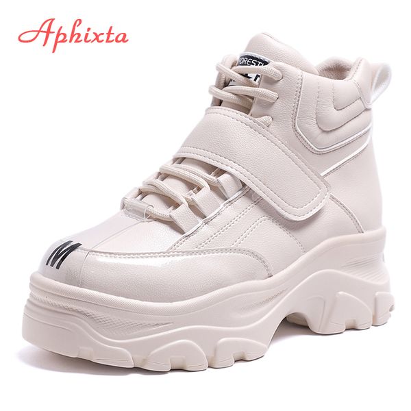 

aphixta platform shoes woman ankle boots height increasing platform boots thick sole hook & loop women big size waterproof boot mx190805, Black