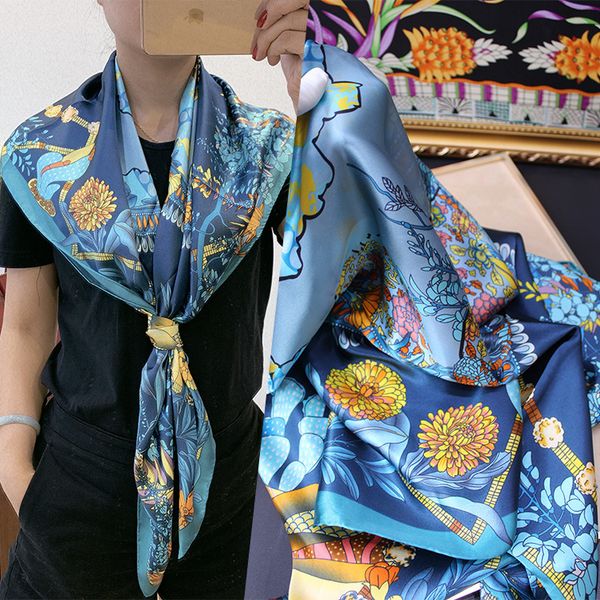 

desert camel various colors 110cm silk hand roll edge big square scarf silk scarf shawl silk scarf female batch, Blue;gray
