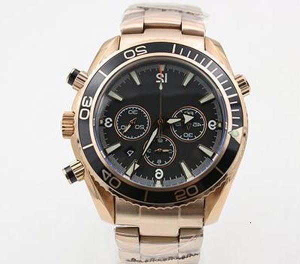 

2020 chronometer satch quartz wristwatch co -axial full rose gold strap &skeleton planet ocean male watch black bezel fluted case, Slivery;brown