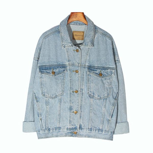

vintage women jacket 2019 autumn winter oversize denim jackets washed blue jeans coat turn-down collar outwear bomber jacket, Black;brown