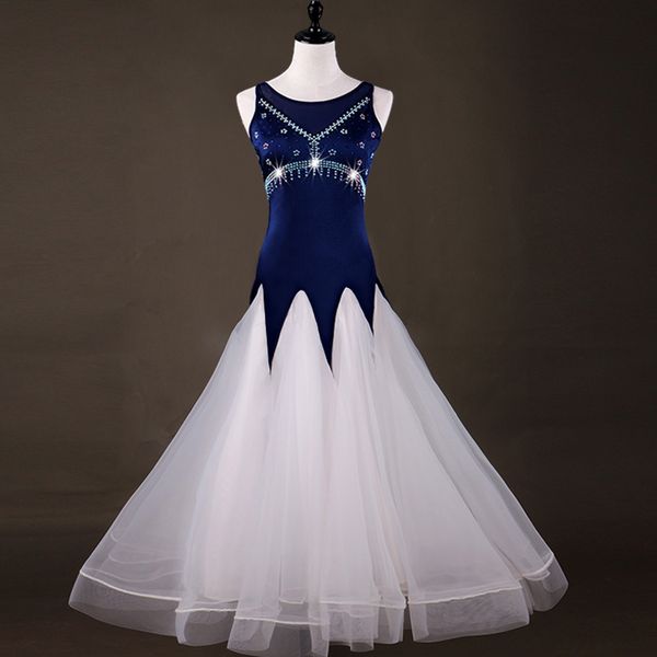 

customized shinny diamond navy blue ballroom dance dress women professional waltz foxtrot dresses competition dancing dress, Black;red