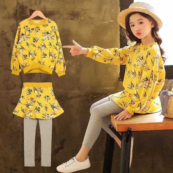 

girls spring and autumn set children 2 piece long sleeve print t-shirt / pants girl clothes children's clothing set winter party t20041, White