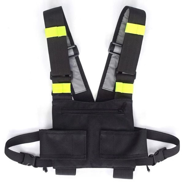 

outdoor hunting vest highly visible reflective radio harness chest rig front pack pouch holster vest bag for walkie talkie, Camo;black