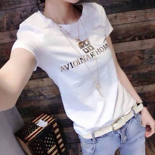 

women's slim and slim versatile large size versatile base short-sleeved ins fashion cotton t-shirt cotton t-shirt, White