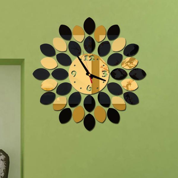 

3d diy wall clock home modern decoration crystal mirror sticker living room