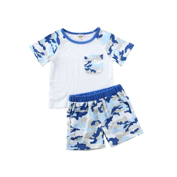 

baby boy summer solid color short sleeve pullover t-shirt camouflage shorts, White