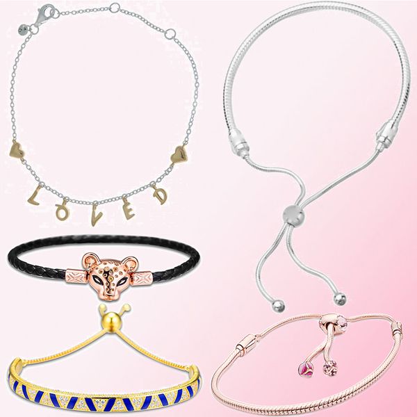 

925 sterling silver loved script bracelet rose black leather bracelet with lioness clasp shine stones and stripes sliding bangle
