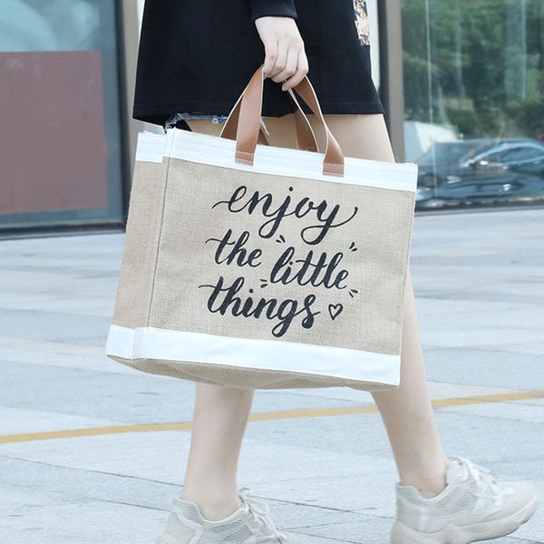 

fashion women linen tote large capacity female casual shoulder bag lady daily handbag fresh beach shopping bag