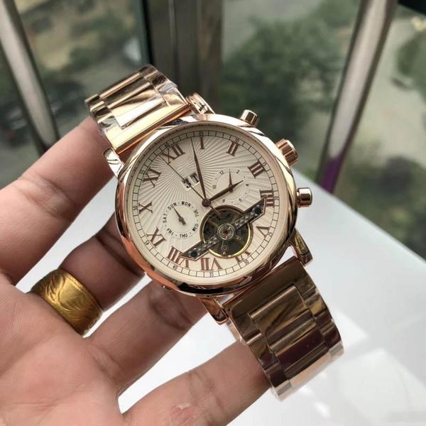

limited big flywheel mechanical automatic full-featured men's and women's luxury watch brand folding buckle watch, Slivery;brown
