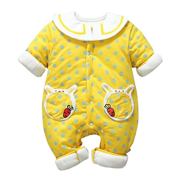 

winter newborn toddler infant baby boys girls polka dot printed long sleeved romper jumpsuit warm thickened outfits clothes#g4, White