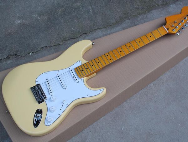 

бесплатная доставка завод крем гитары электрической с обратной шпиндельной бабкой, желтый кленовым грифом, белой накладкой, можно подгонять