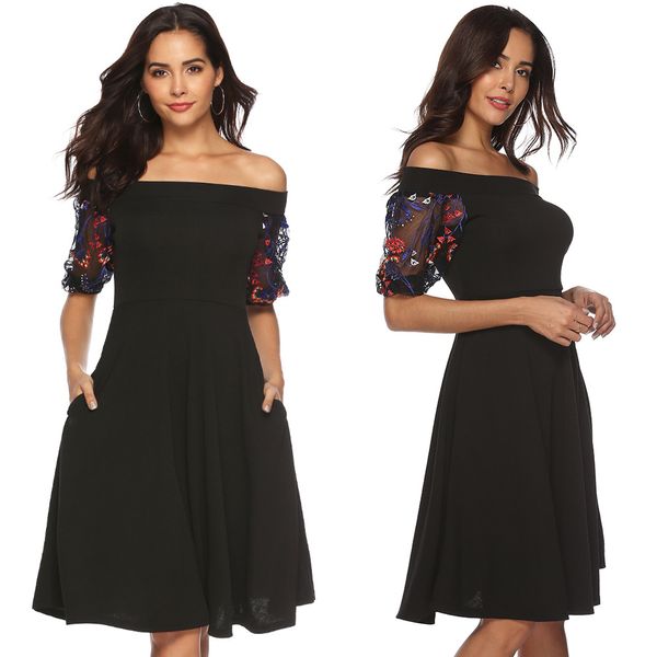 

women vintage lace sleeve a-line party dress midi skater dress new pin up floral lace dresses short sleeve party casual, Black;gray