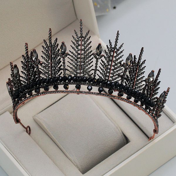 

baroque vintage black crystal bridal tiaras crowns noble rhinestone pageant diadem veil tiara headband wedding hair accessories, Golden;white