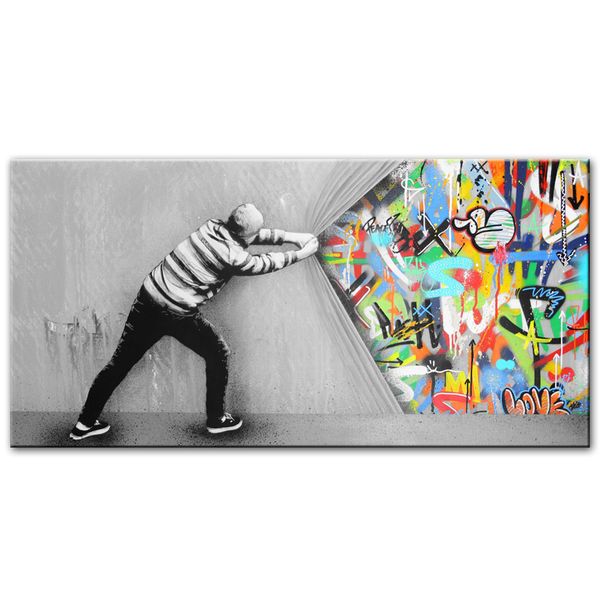 

граффити искусство настенные панно для гостиной за занавесом уличное искусство холст картины ручная роспись hd печать wall art холст 190909