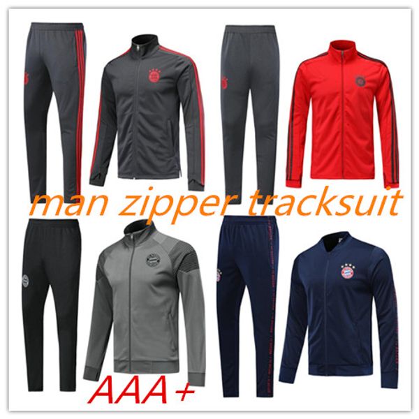 

19 20 bayern munich tracksuit jacket full zipper long pants soccer jacket 2019 2020 lewandowski muller robben james bayern jacket suit, Black