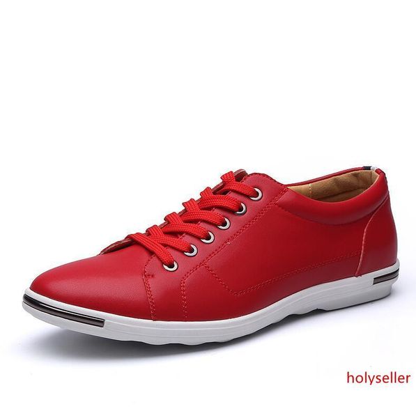 

2019 fashion spring and autumn mens leather casual shoes black white red brown dark blue mens trainers sneaker shoes