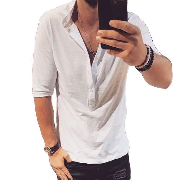 

men's half sleeve solid shirts v neck buttons hip hop steet casual plus size s- 3xl europen american fashion, White;black