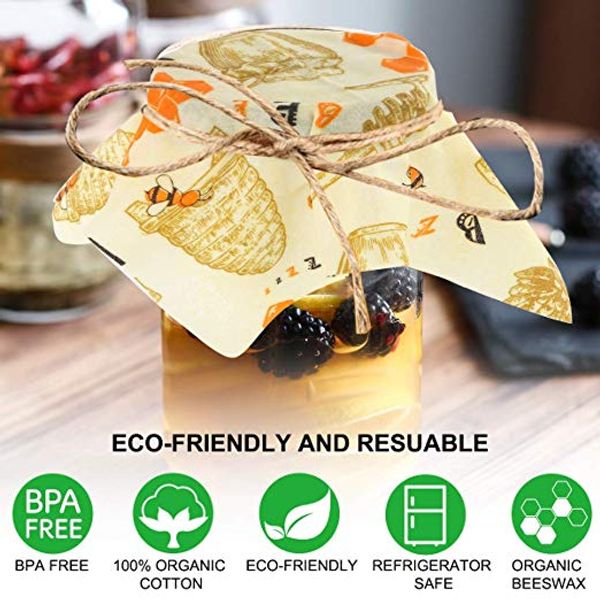 

6 pcs/set beeswax reusable food wraps sustainable plastic food storage, eco friendly food wraps - 1 small, 4 medium, 1 large