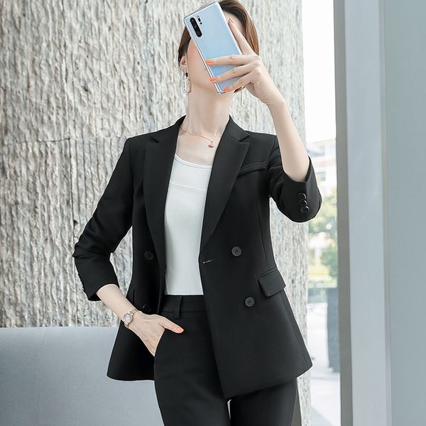 

women's suits & blazers 2021 autumn winter pants women black apricot formal long sleeve slim blazer and office ladies professional work, White;black