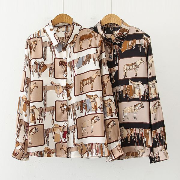 

новый 2019 ladeis поло шеи регулярный рукав дом печати и кнопки уличной блузки высокое количество и бесплатная доставка, White