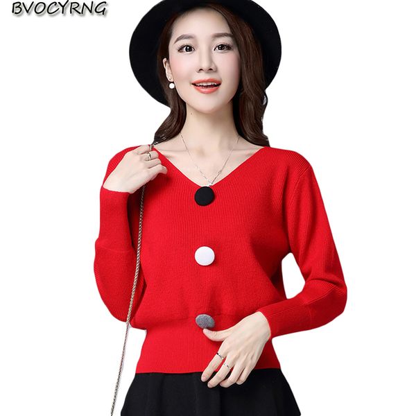 

new long-sleeved spring autumn sweater v-neck large size slim jacket women knitt bottom shirt high-end female short sweater, White;black