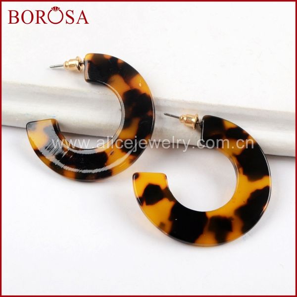 

borosa design 15pairs c shape leopard print resin earrings for women fashion stud earrings jewelry wx980, Golden;silver