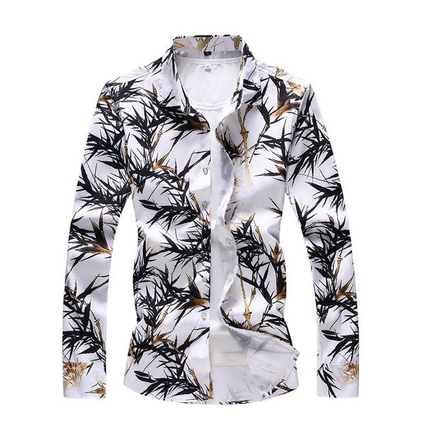 

autumn new men casual long sleeved bamboo printed shirt male social elegant dress shirt men clothing plus size 5xl 6xl 7xl, White;black