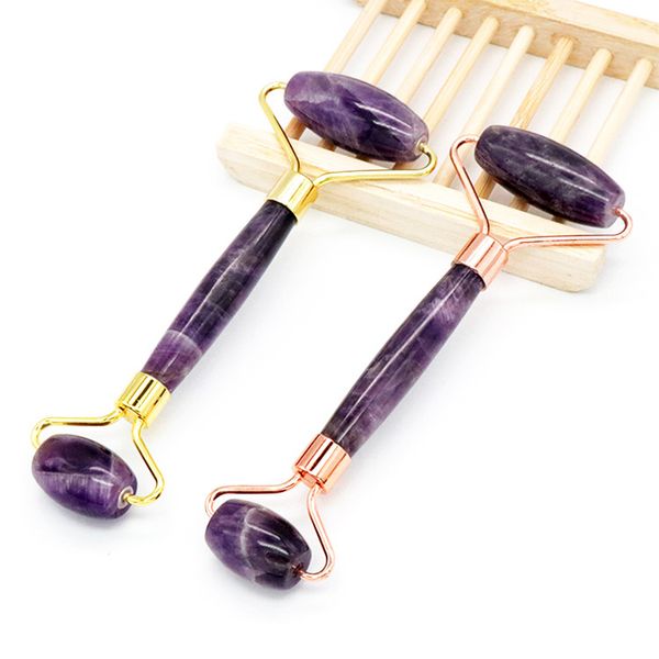 Noisy Free Crystal Amethyst Jade Roller Massagegerät für Frauen Schönheit Hautpflege Massage Anti-Aging und Falten Gesichtsmassagegerät mit Geschenkbox