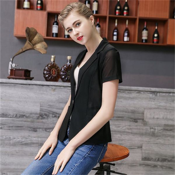 

short-sleeved slim small suit female summer short jacket 2019 new fashion mesh suit small shawl short jacket fashion women, White;black