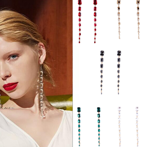

europe and america fashion crystal tassel long earrings for women fashion bijoux party temperament dangle pendientes, Silver