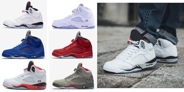 

mens basketball shoes new 5 metallic sliver blue red suede royal suede sneakers us8-us13 trainers ing