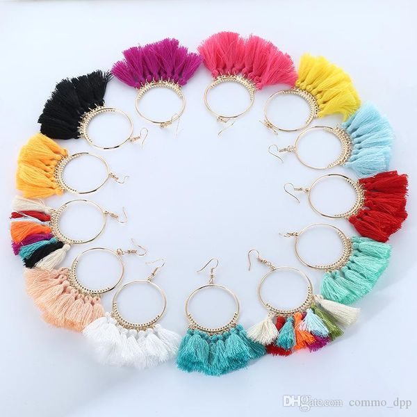 

new ethnic fringe tassel dangle earrings for women bohemian large big hoop long statement drop earrings female fashion jewelry gift, Silver